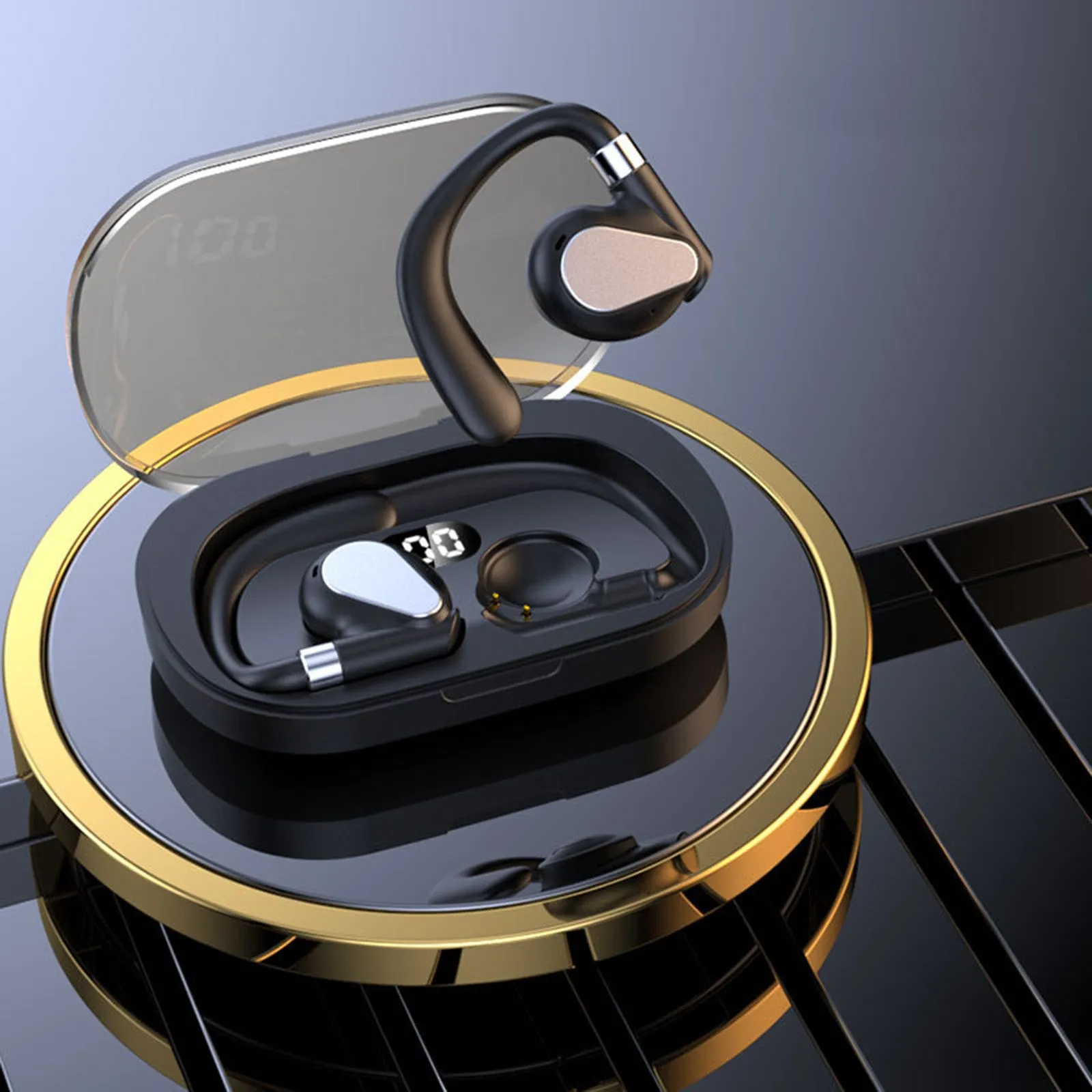 Non in ear motion touch Bluetooth headset with digital display