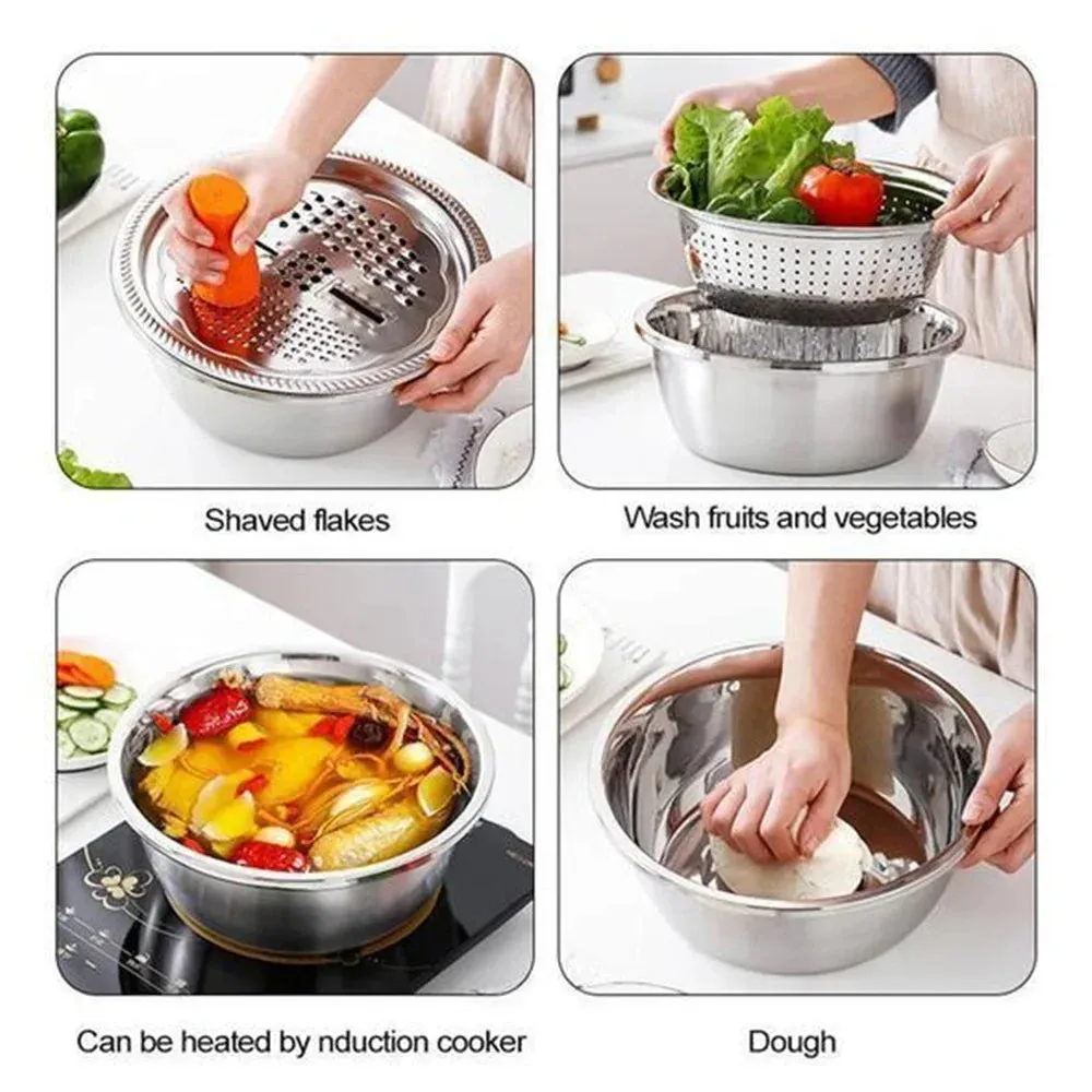 Stainless steel 3 in 1 vegetable cutter & drain basket