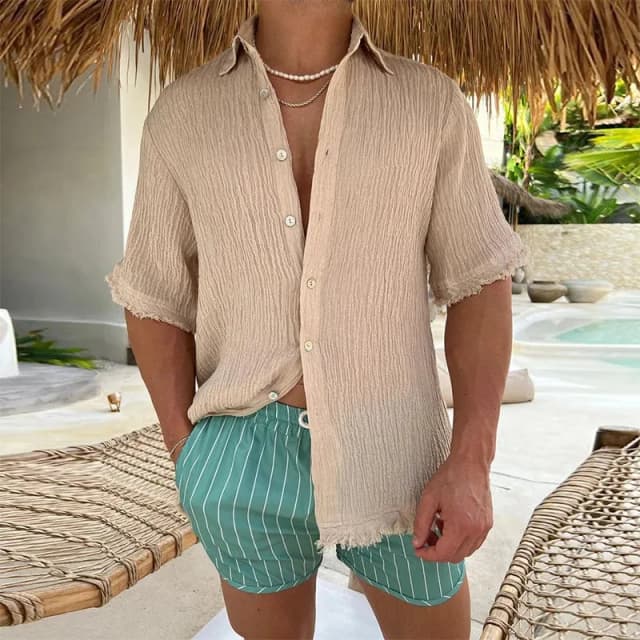 casual-loose-solid-color-pleated-cotton-linen-shirt