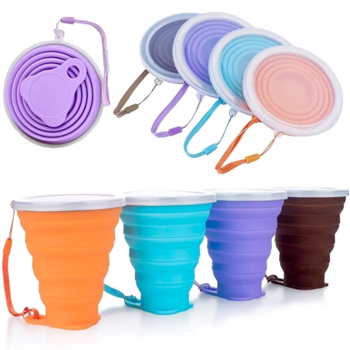 Portable Foldable Collapsible outdoor Travel Silicone  Cup with cover