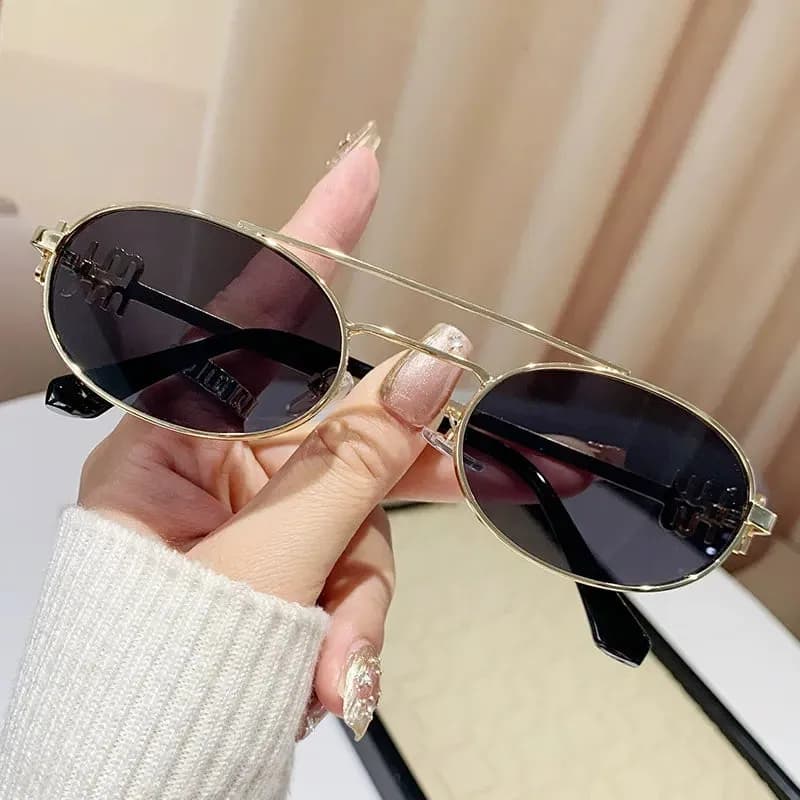Double Beam Oval Sunglasses For Women