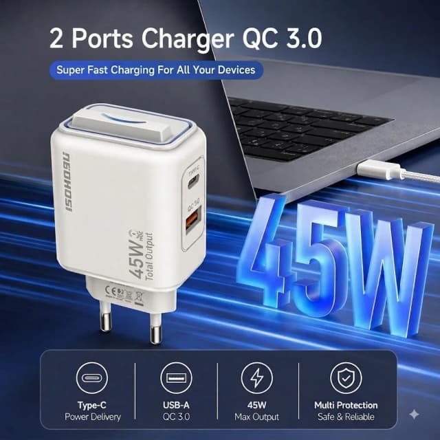 recrsi-45w-pd-qc-3-0-dual-port-super-fast-charger