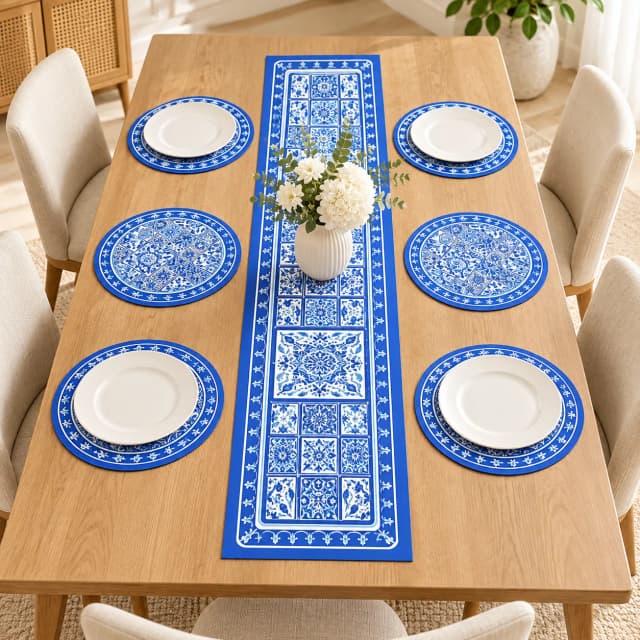 dineaura-elegant-anti-slip-table-runner-round-mat-set-7-pieces