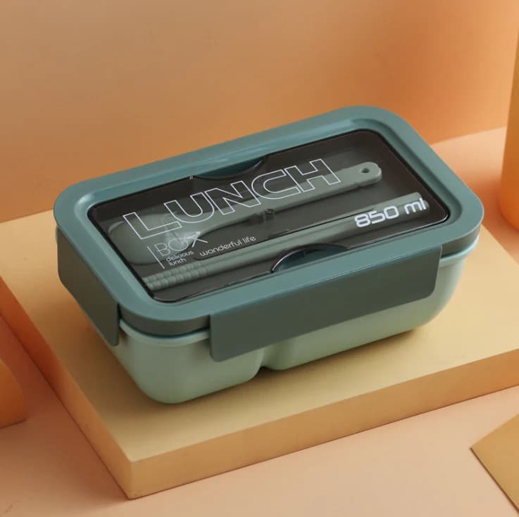 850ml Eco-friendly food grade plastic bento lunch box with spoon and Stick