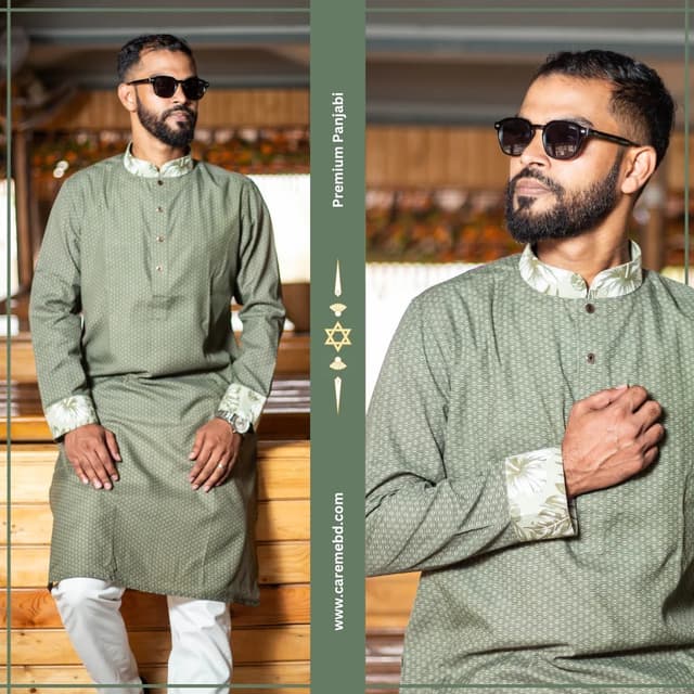 light-olive-thin-print-pure-cotton-panjabi