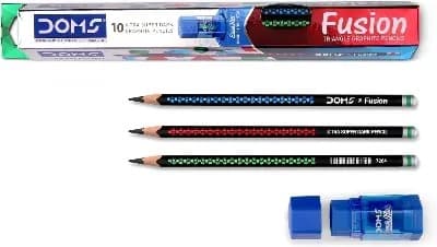 doms-fusion-triangular-wood-pencil-x-tra-dark-10pcs-with-sharpener