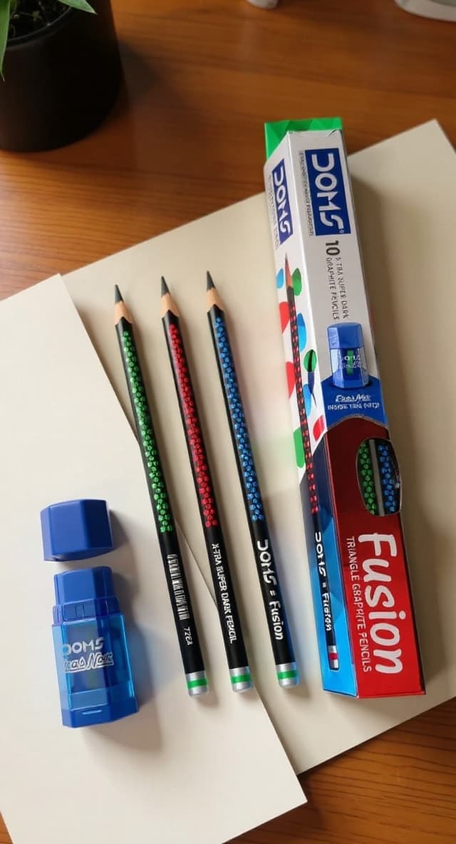 doms-fusion-triangular-wood-pencil-x-tra-dark-10pcs-with-sharpener