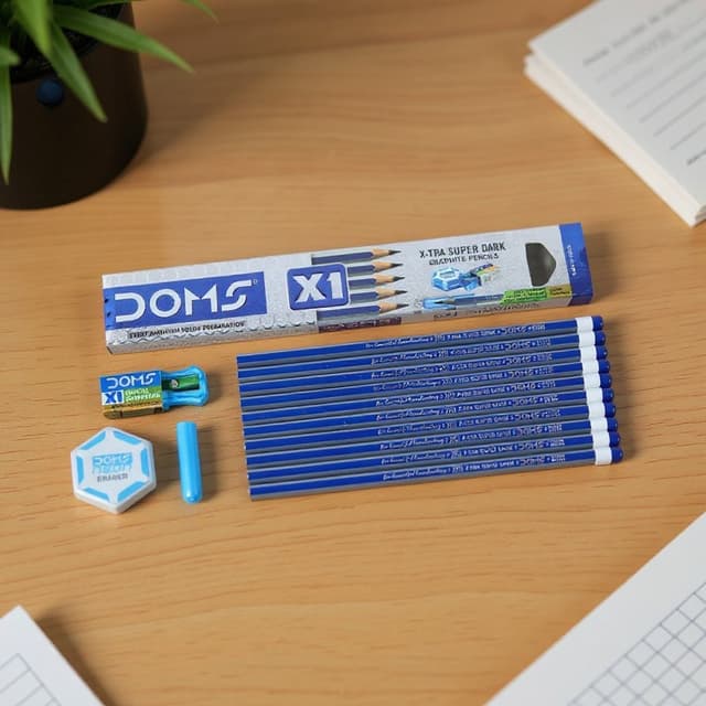 doms-x1-x-tra-dark-pencil-hb-2-set-with-sharpener-eraser