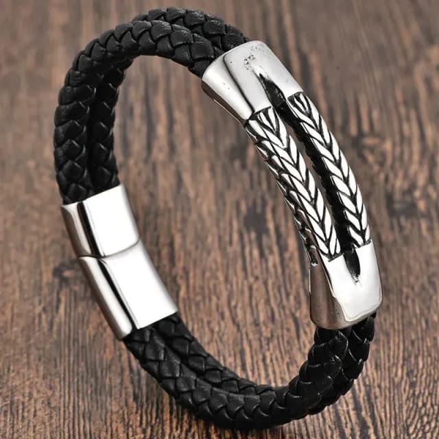 genuine-leather-double-wrap-steel-bracelet