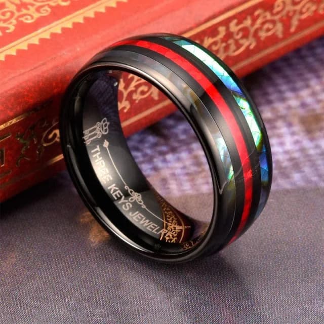 red-striped-stainless-finger-ring