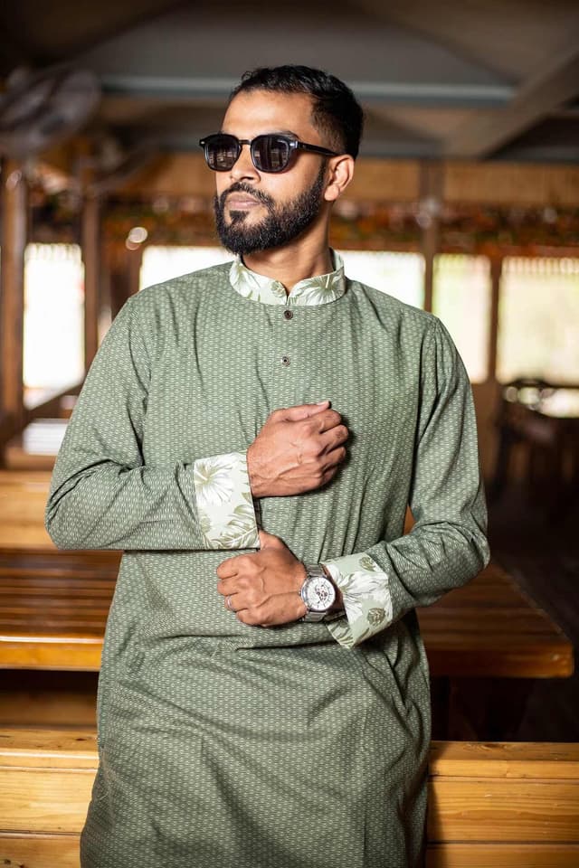 light-olive-thin-print-pure-cotton-panjabi